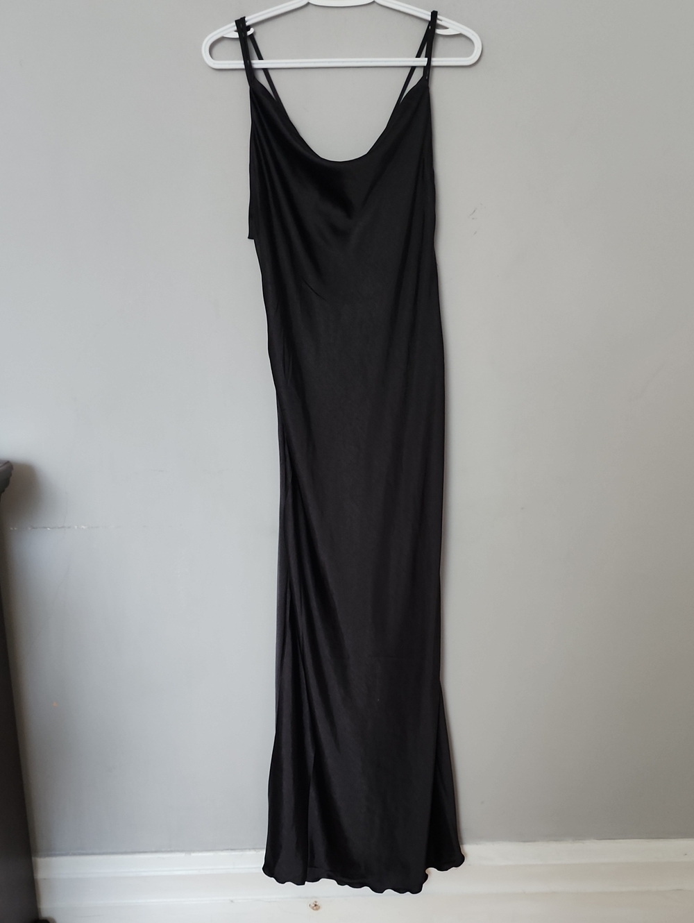 Amisu Black Satin Maxi Slip Dress with Cowl Neck